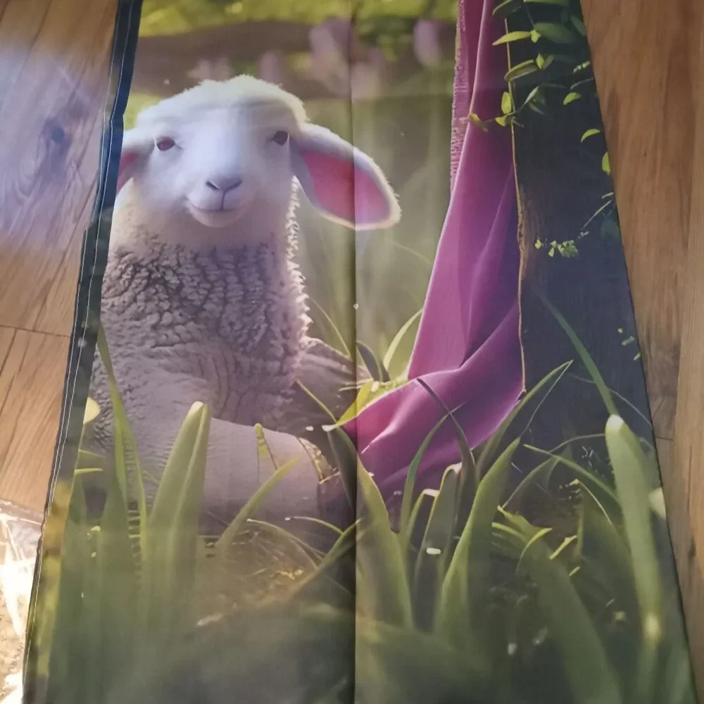 Lamb and Cross Banner 118 x 35 Inches, Christian Resurrection Backdrop,...